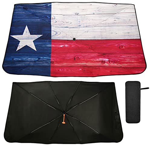American Flag Windshield Sun Shade Umbrella The State Texas Wooden Foldable Car Front Window Sunshade Blocks UV Rays Heat Keep Vehicle Cool (multi 17)