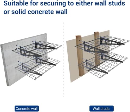 2 Pack 2x4ft Garage Shelving Wall Mounted Storage Rack (Black / 2 pack-2x4 ft)