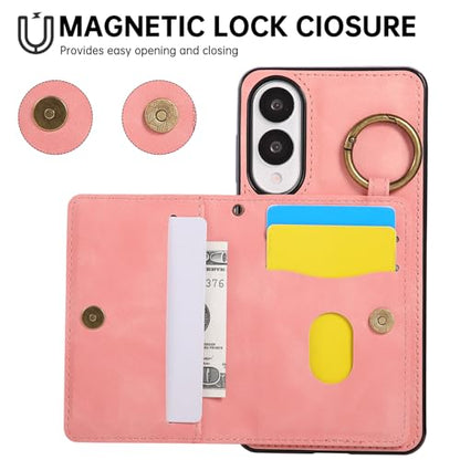 Compatible with Samsung Galaxy S25 Edge Wallet Case Screen Protector Crossbody Shoulder Strap Ring Buckle Stand Card Holder Magnetic Car Mount Phone Cover for S25Edge 25S S 25 25Edge Women Men Pink (Rose Gold / for S25 edge)
