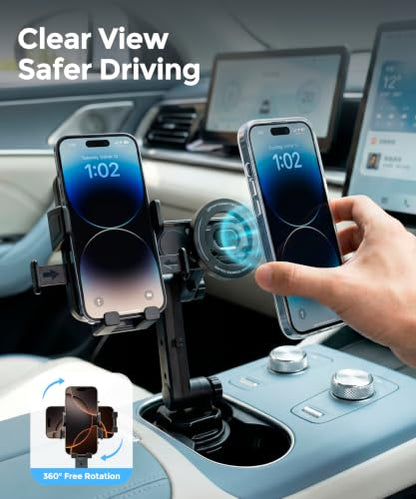 Dual Cup Holder Phone Mount for Car (Clamp & Magsafe)