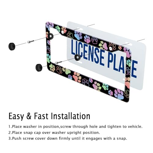 Dog Paw Car License Plate Frames Colorful Pet Paw License Plate Holder (Dog paw Prints)