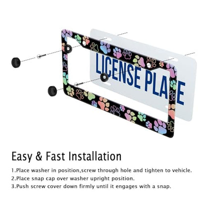 Dog Paw Car License Plate Frames Colorful Pet Paw License Plate Holder (Dog paw Prints)