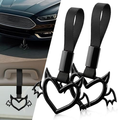 2 Pcs Devil Heart Shaped Car Handle Strap (Black-Wing)