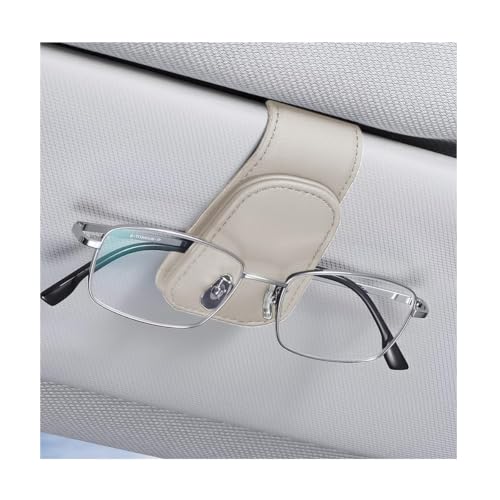 Sunglasses Holders for Car Sun Visor (1 Pack / Light Beige/Leather)