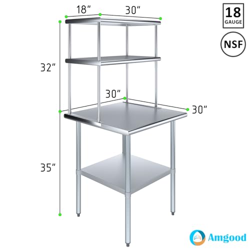 Stainless Steel Work Table Double Tier Overshelf (30" x 30" Work Table + 18" Overshelf)