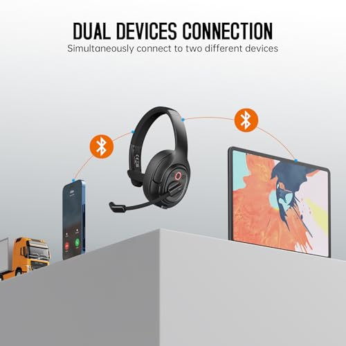 Upgrated Trucker Bluetooth Headset with ENC Microphone (Headset with Replaceable EarPad)
