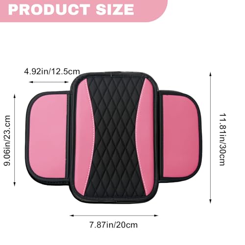 Leather Car Center Console Cover with Side Pockets (Pink)