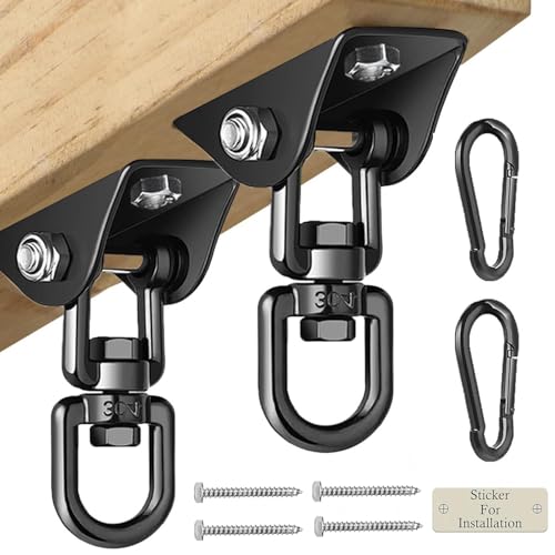 Heavy Duty Swing Hangers for Wooden Sets 2000 LB Capacity Hammock Hanger 360 Swivel Stainless Steel Swing Hardware Accessories 2 Packs for Porch Playground Yoga Heavy Bag (Black / 2 Packs)