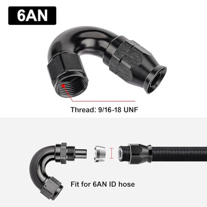 6AN 150 Degree PTFE One Piece Full Flow End Hose Fitting Aluminum Black (6AN / 150 Degree)