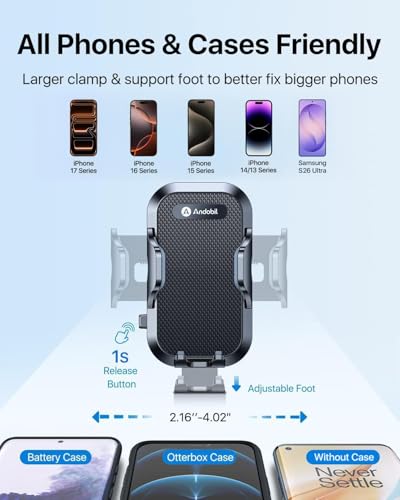 Military Grade Phone Holders for Your Car 【89+ LBS Strongest Suction & Metal Clip】 2026 Ultimate Car Phone Holder (Black)