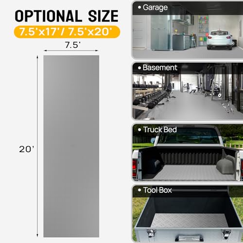 7.5 x 20 FT Garage Floor Mat (7.5'x20' / Silver(Dual Diamond))