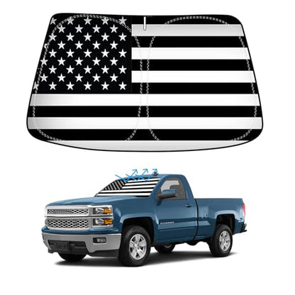 B&W American Flag Car Windshield Sun Shade Compatible with Chevy Silverado 2014 (for Chevy Silverado 2014-2018 - USA Flag)