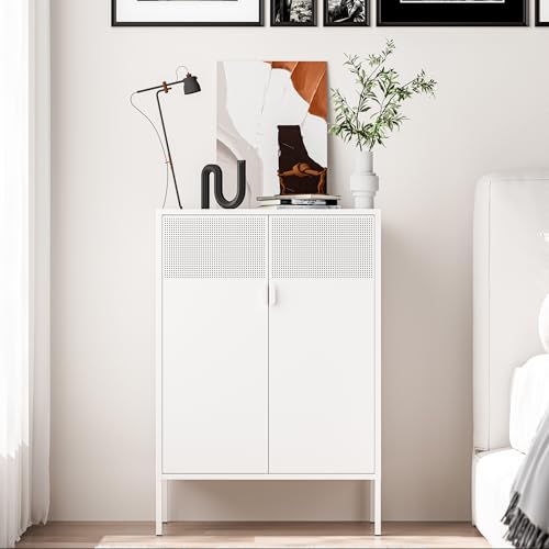 2 Mesh Door Metal Storage Cabinet with Adjustable Shelves (White / 47''H)
