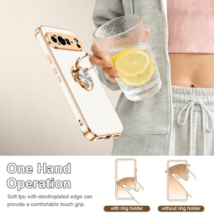for Google Pixel 10 Pro XL Case with Ring Stand White (White / 6.8" Pixel 10 Pro XL)