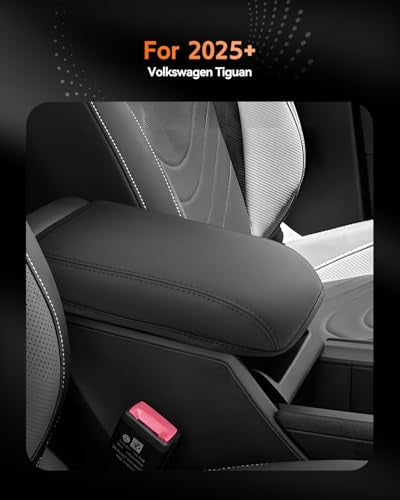 for 2025 2026 Volkswagen Tiguan Center Console Cover Armrest Box Cover for Tiguan (Tiguan Thin Black Leather)