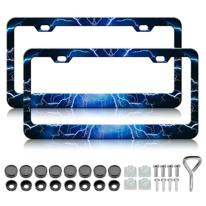 Blue Lightning License Plate Frames (Blue Thunder)