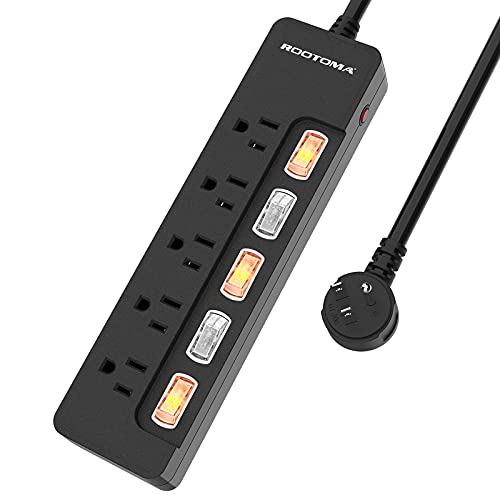 Black Appliance Extension Cord with Individual Switches on Off (6 FT - 5 AC - Black)
