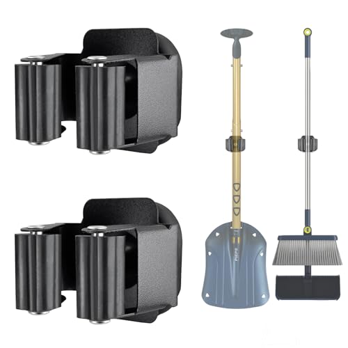Upgraded Magnetic Broom and Mop Holder Wall Mount (2 Pcs / Black-8 Magnets)