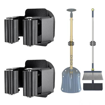 Upgraded Magnetic Broom and Mop Holder Wall Mount (2 Pcs / Black-8 Magnets)