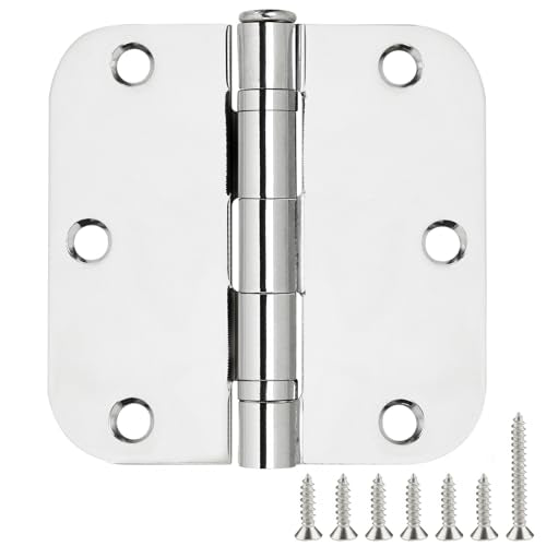 Rounded Door Hinges Polished Chrome 3.5 Inch 5 (Polished Chrome-Rounded / 6 Pack-Ball Bearing-lasting no squeak)