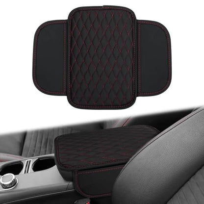 Car Center Console Cover with 2 Organizer Pockets Storage Bags (Black-Red)
