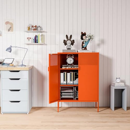 2 Mesh Door Metal Cabinet with Adjustable Shelves (Orange / 47''H)