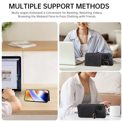 Compatible with Samsung Galaxy S20 Ultra 5G Wallet Case Screen Protector Crossbody Shoulder Strap Ring Buckle Stand Card Holder Magnetic Car Mount Phone Cover for S20ultra 20ultra G5 Women Men Black (Black / for S20 Ultra)