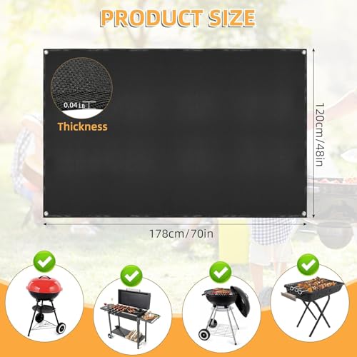 Under Grill Mat for Outdoor Grilling (Rectangular/Black / 70"L x 48"W)