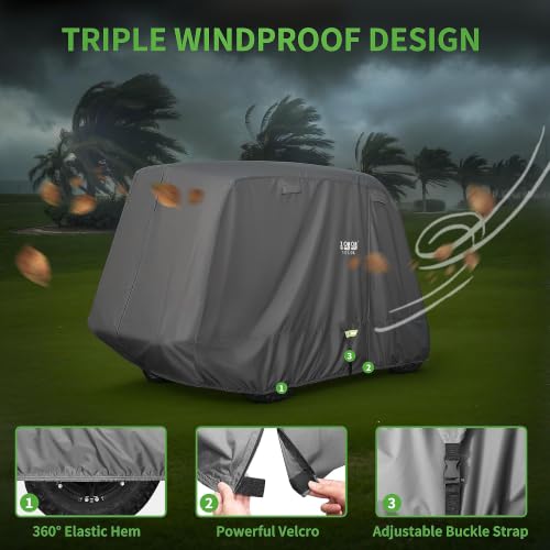 650D Golf Cart Cover for 2 (Grey / L-For 2/2+2/4 Passengers Cart)