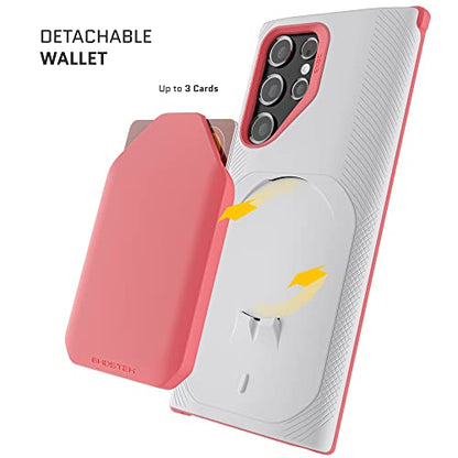 EXEC Pink S22 Wallet Case for Women Card Holder Works with Magnetic Car Mounts Easily Detachable for Wireless Charging Protective Cover Designed for 2022 Samsung Galaxy S22 5G (Galaxy S22 / Pink)