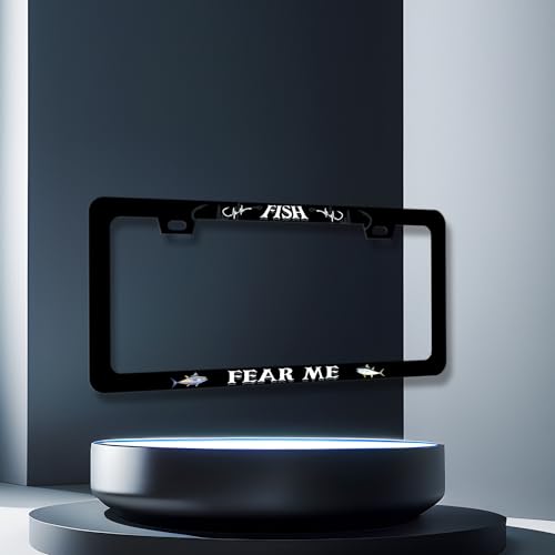 Stainless Steel Funny Fish Text License Plate Frame 12.3 x 6.3 Inch (Funny Fish Fear Me)