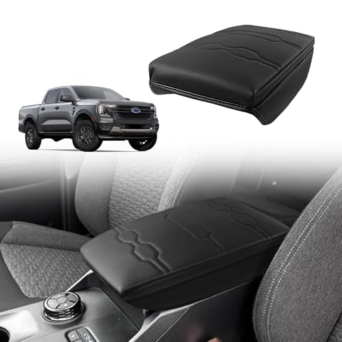 Armrest Cover for Ford Ranger 2024 (8) 24+ |Ranger| Black/Black Stitching, +Thick)