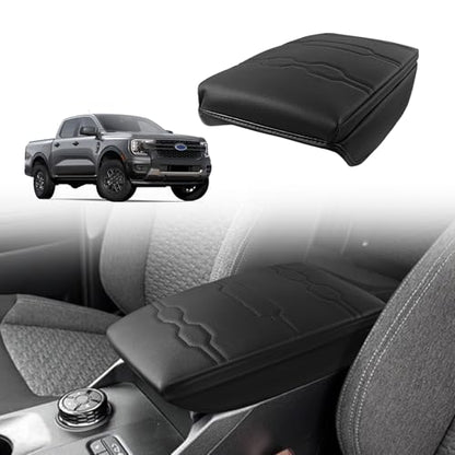 Armrest Cover for Ford Ranger 2024 (8) 24+ |Ranger| Black/Black Stitching, +Thick)