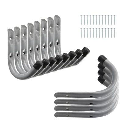 Garage Hooks 4 Inch Heavy Duty Steel J Hooks for Wall (12 Pack / Gray)