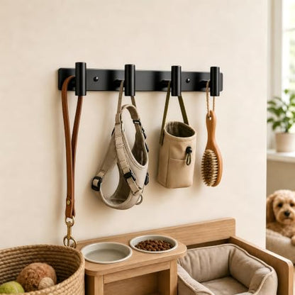 Coat Rack Wall Mounted ("T" Shape 4 Hooks - 2 Pack / Black)