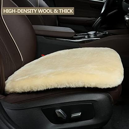 Genuine Sheepskin Car Seat Cushion Seat Covers for Cars Trucks SUV Comfort Seat Protector Pad for Car Driver Seat Car Accessories (Pearl / 2 Front Seat Cushions & Bench Seat Cushion-3 Pcs)