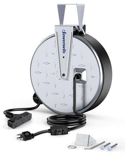 Retractable Extension Cord Reel (Silver/Black+logo)