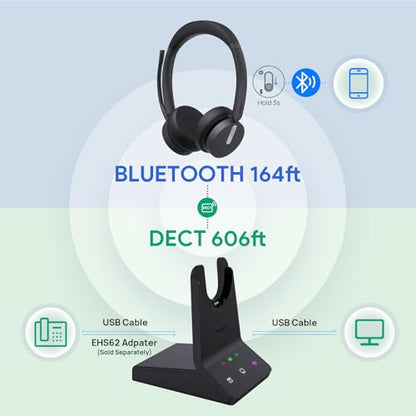 WH64 Mono DECT & Bluetooth Wireless Headset for Phone PC Cellphone (Mono)