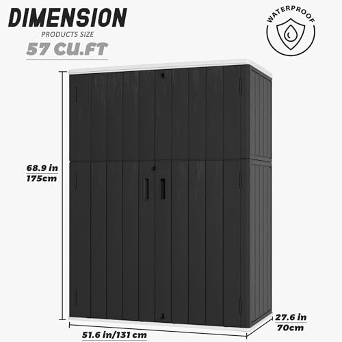 Vertical Outdoor Storage Cabinets (Black-57Cu.ft)