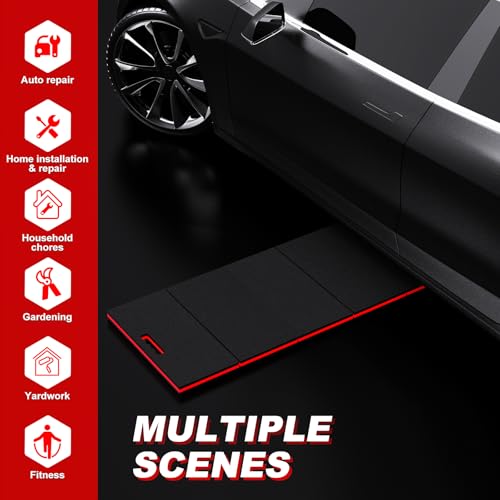 Thick Mechanic Mat Foldable EVA Kneeling Pad with Magnetic Tool Slot (Black & Red / 15.8"W)