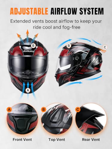 Modular Motorcycle Helmets Full Face Flip up Street Bike Motorcycle Helmet for Unisex Adult Red (Red / Medium)
