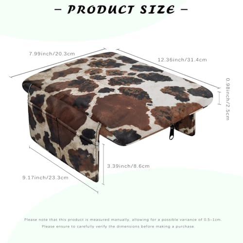 Brown Black Cow Print Car Center Console Pad Soft Armrest Cover Protector with Pockets Storage Bag Scratch Resistant Arm Rest Covering Middle Console Pad Auto Decoration (Brown Black Cow Print)