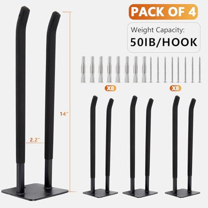 4 Pack Steel Wall Mount Double Garage Storage Hooks (4pc Upgraded Square tube hooks -14")
