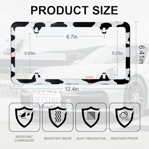 4 Holes Stainless Steel License Plate Frames (Cow Spot)