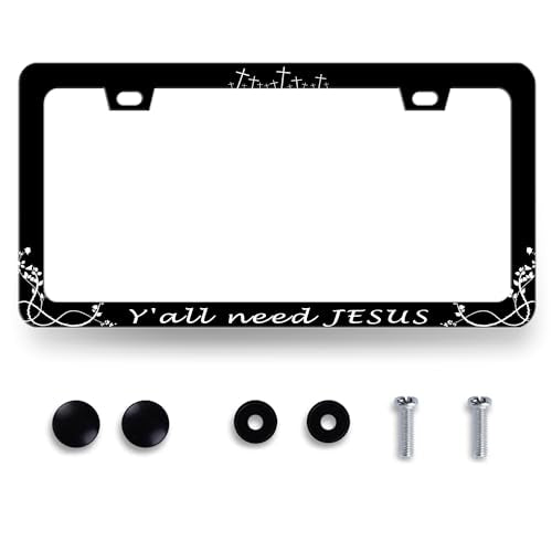 Stainless Steel Y'all Need Jesus Christian License Plate Frame 12.3 x 6.3In (Y'all Need Jesus)
