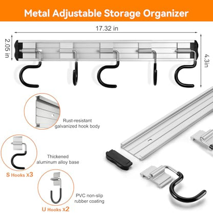 69'' Aluminum Alloy Garden Tool Organizer Wall Mount Garage Organizers and Storage with Hooks Tool Hangers for Shed Hooks for Shovel (69 in - Black / 69 Inch)