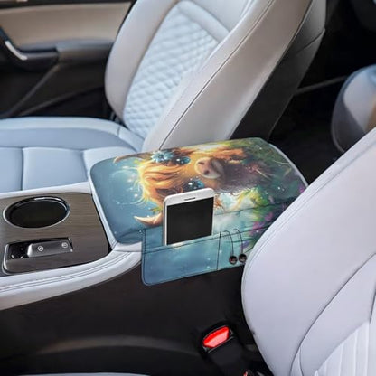 Cute Highland Cow Auto Center Console Armrest Cover Arm Rest Seat Box Pad Protector with Side Storage Pocket Middle Console Pad for Car Storage Box Car Interior Accessories (Cute Highland Cow)