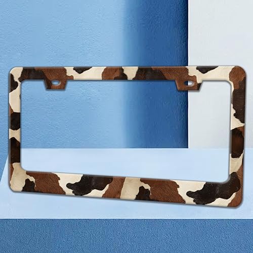 Cow Print Texture License Plate Frame Stainless Steel Car Parts 6x12 Inch (Cow Print Texture)