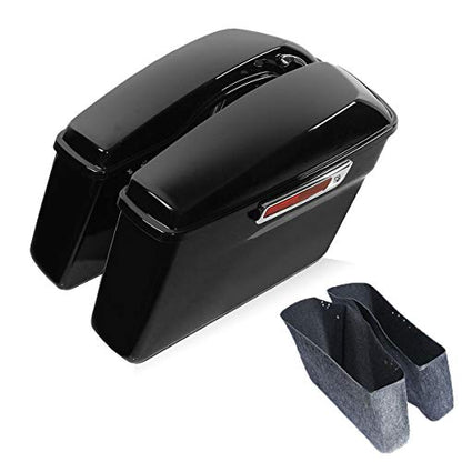 Vivid Black Hard Saddlebags with Chrome Latches Lock&Key Set Fit for Harley Touring Road King Street Glide Electra Ultra 2014 (Vivid Black 1# / For 2014-later)
