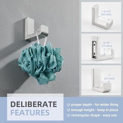 Towel Hook for Bathroom (1 Pack / Brushed Nickel)
